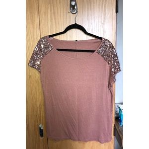 Dark Pink Shirt Sequined Sleeves